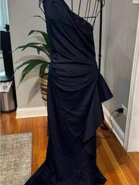 Xscape One-Shoulder Navy Evening Gown